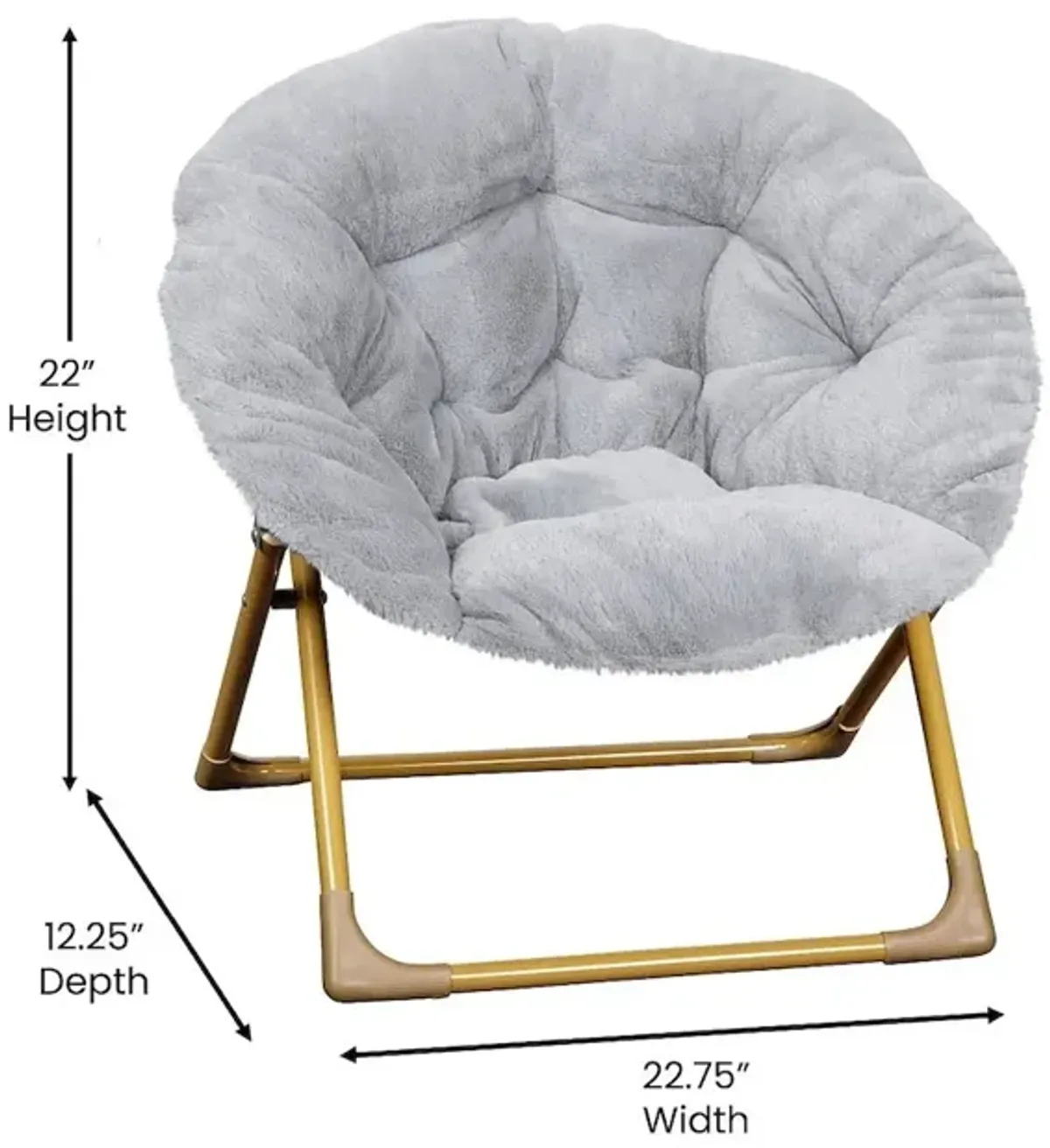 Flash Furniture 23 Kids Cozy Mini Folding Saucer Chair, Moon Chair, Gray/Soft Gold