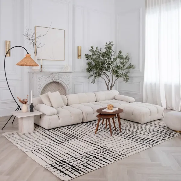 Domus Abstract Modern Cream Black Indoor Area Rug