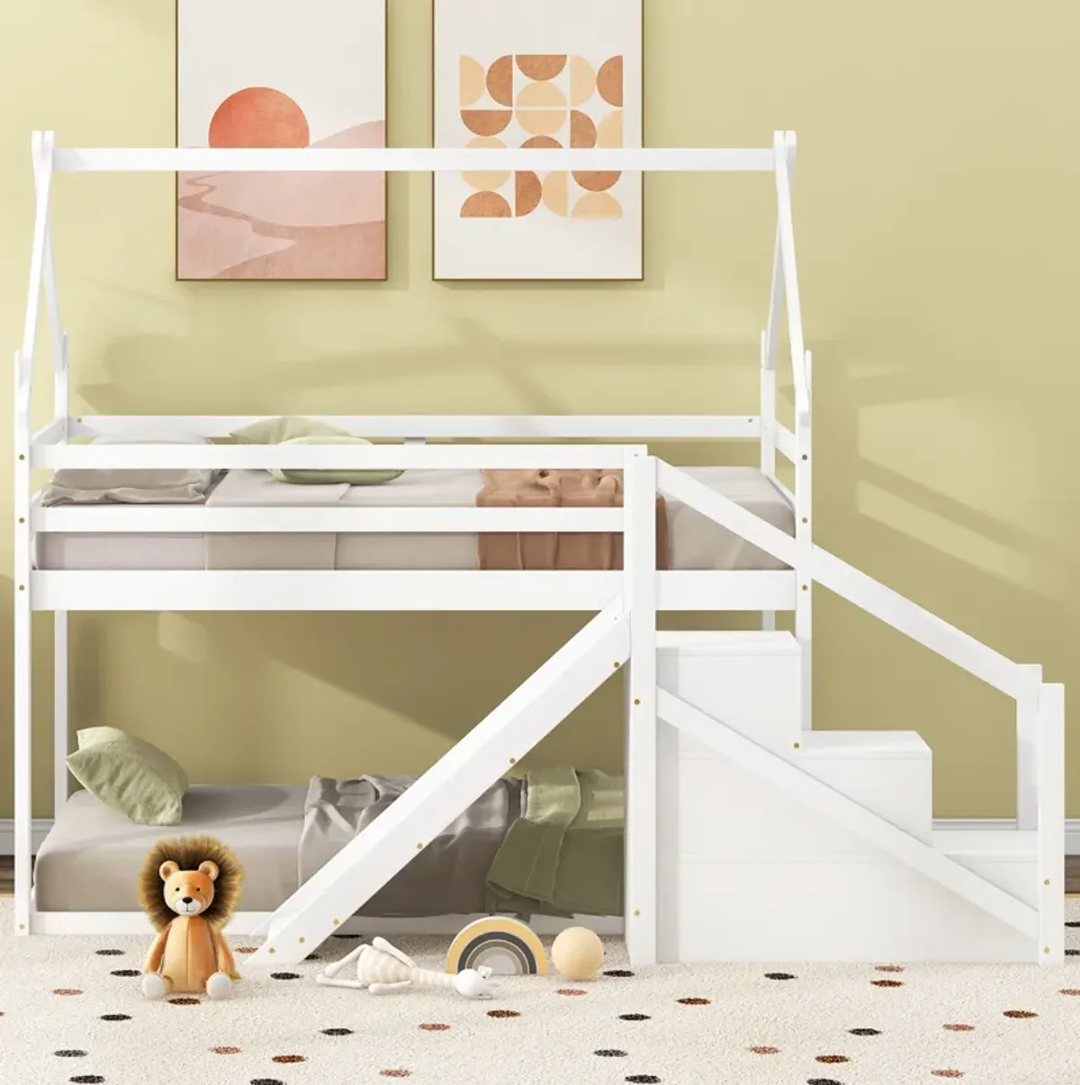 Merax House Loft Bunk Bed with Slide and Staircase