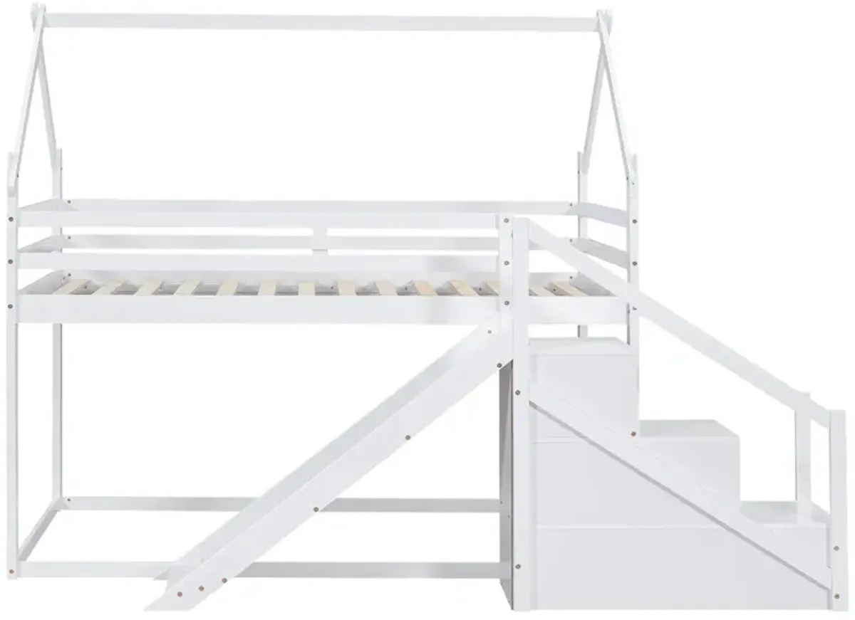 Merax House Loft Bunk Bed with Slide and Staircase