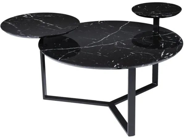 Hivvago 43 Inch Black Faux Marble And Metal With Iron Round Coffee Table