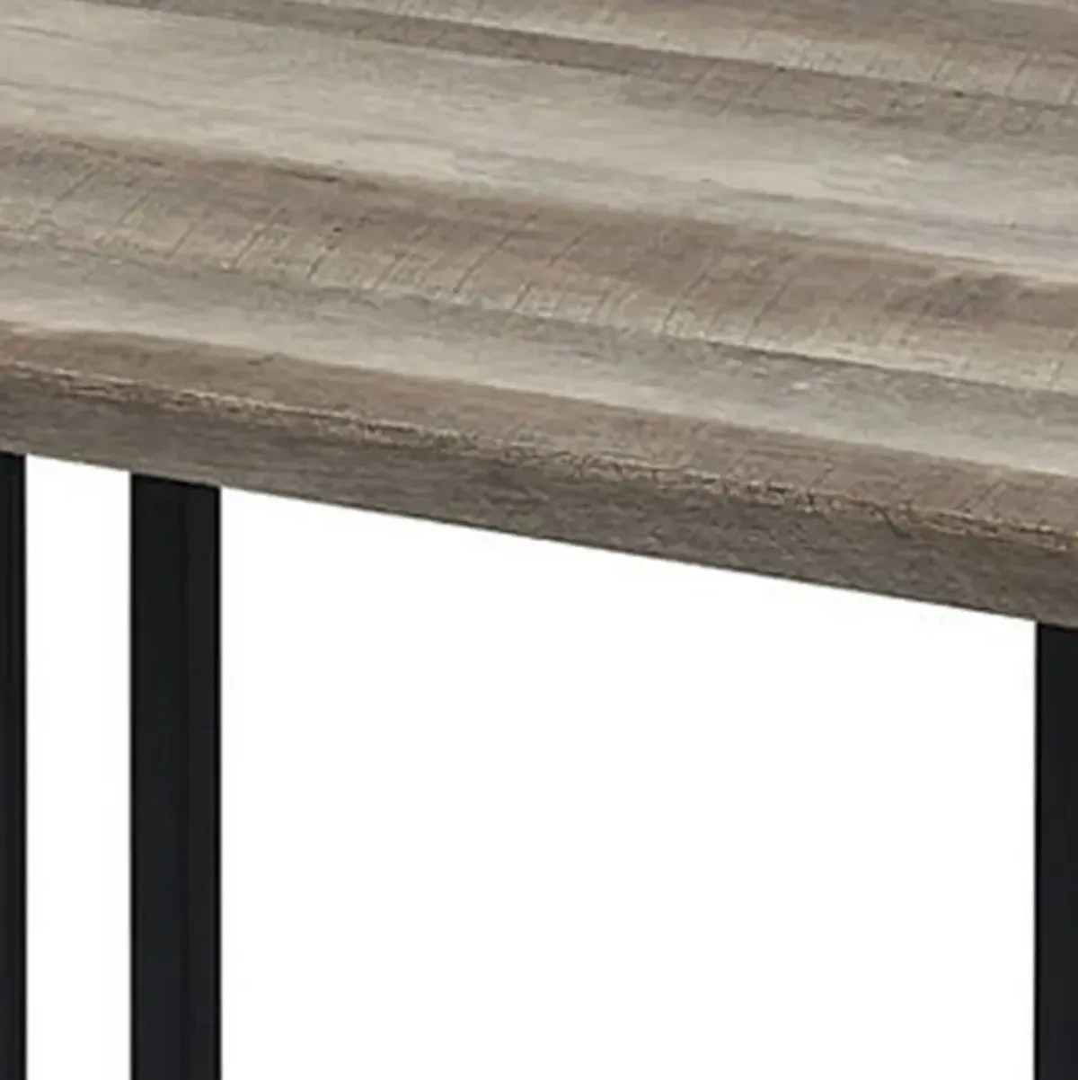 Nori 47 Inch Coffee Table, Distressed Brown Top, Black Metal Slatted Base - Benzara