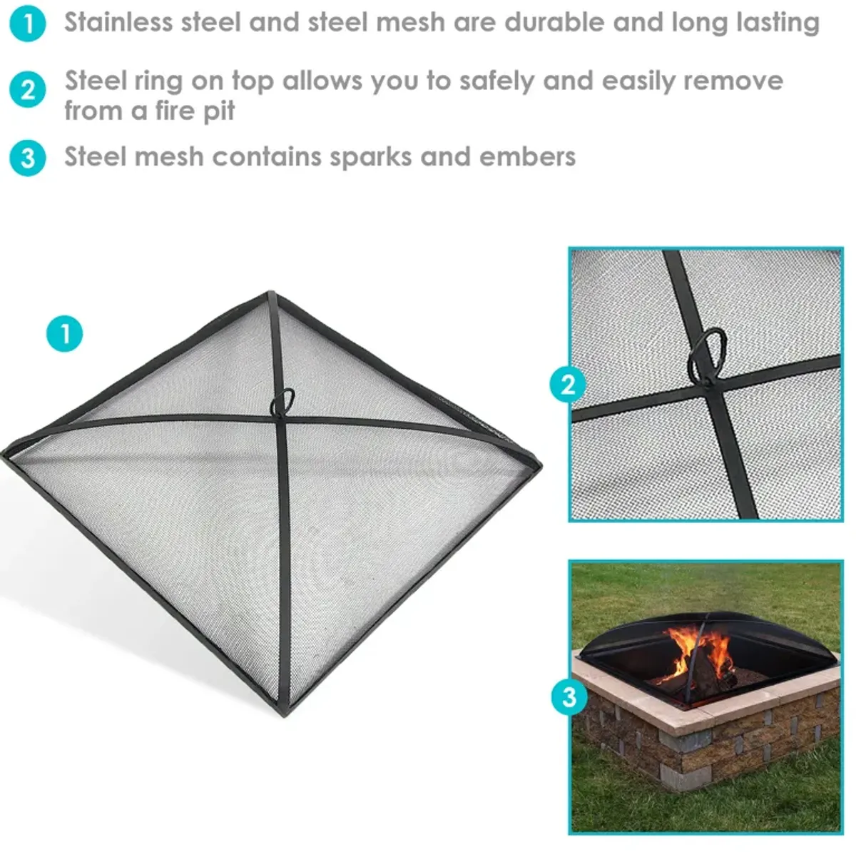 Sunnydaze Square Steel Mesh Fire Pit Spark Screen