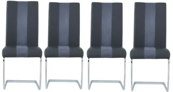 Hivvago Set of Four Gray and Silver Upholstered Faux Leather Dining Side Chairs