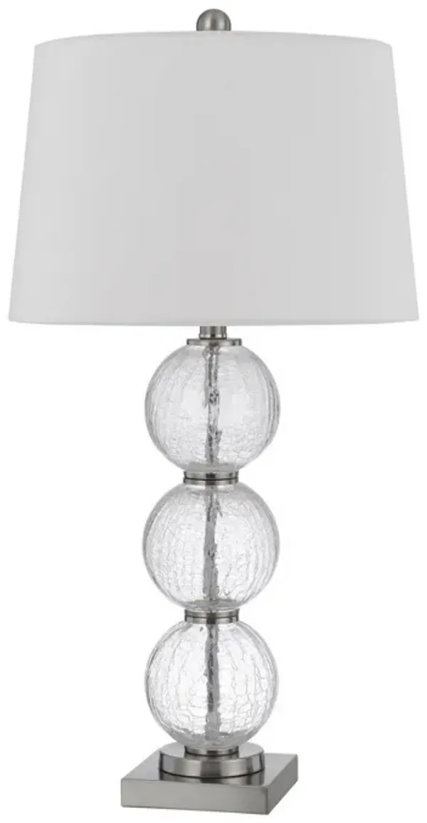 29 Inch Accent Table Lamp Set of 2, Stacked Crackle Glass balls, Silver-Benzara