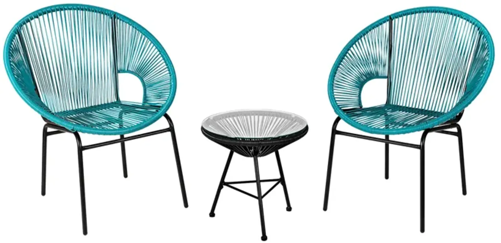 3 Pieces Patio Acapulco Furniture Bistro Set with Glass Table