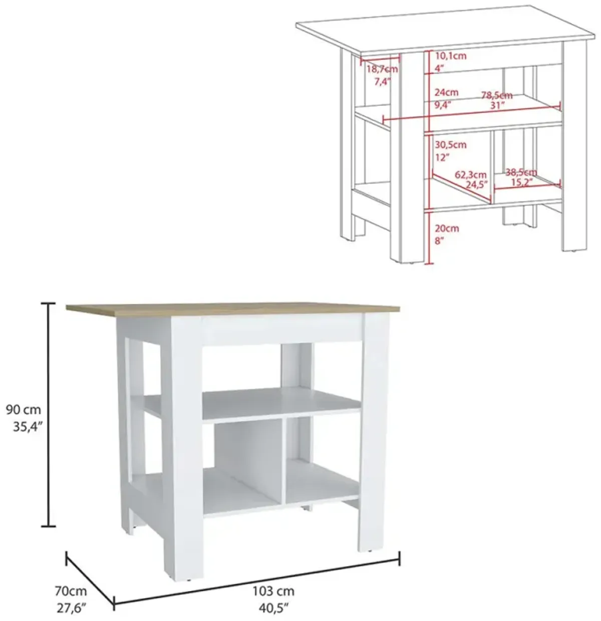 Adeline 3-Shelf Kitchen Island White And Macadamia