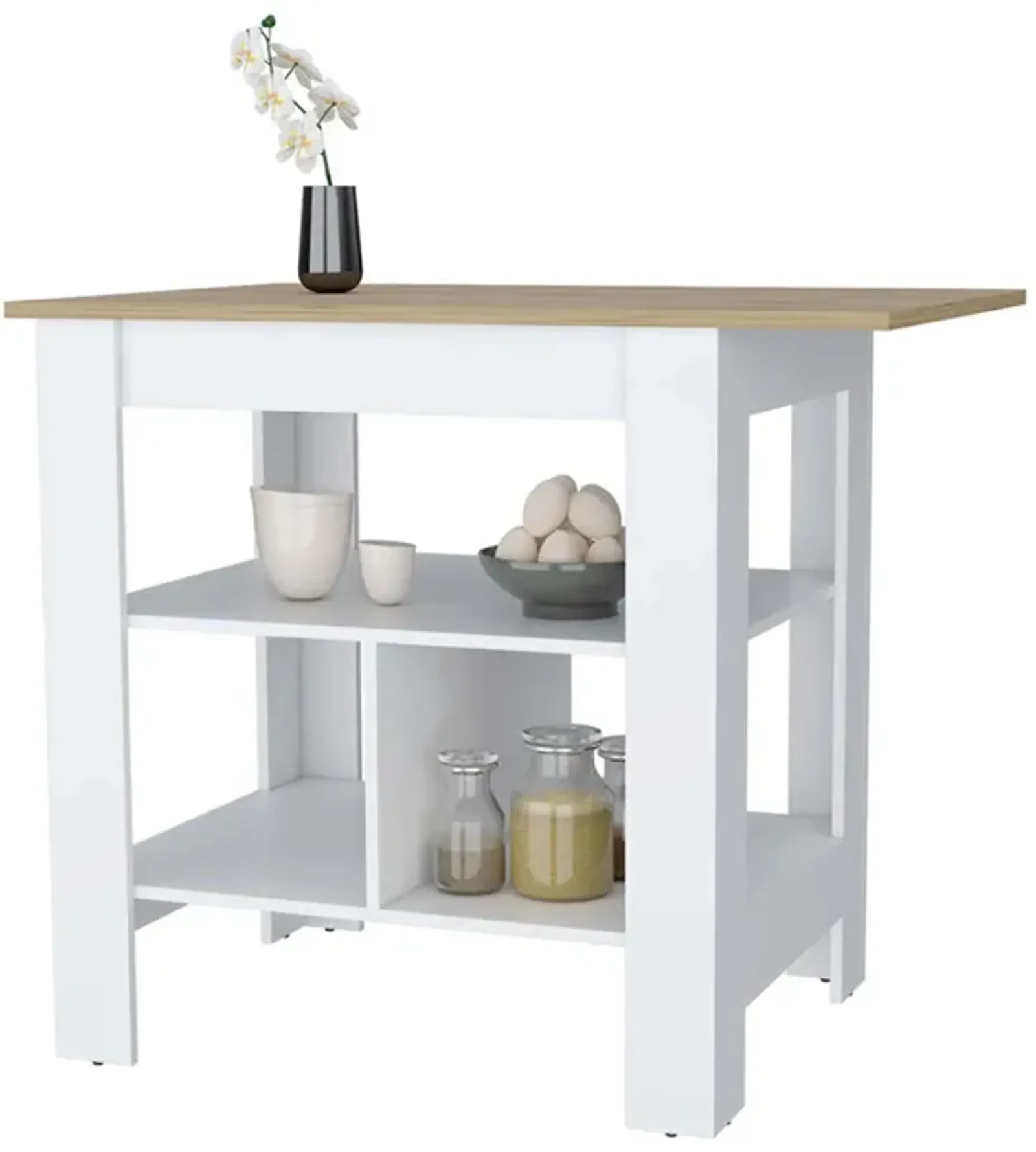 Adeline 3-Shelf Kitchen Island White And Macadamia