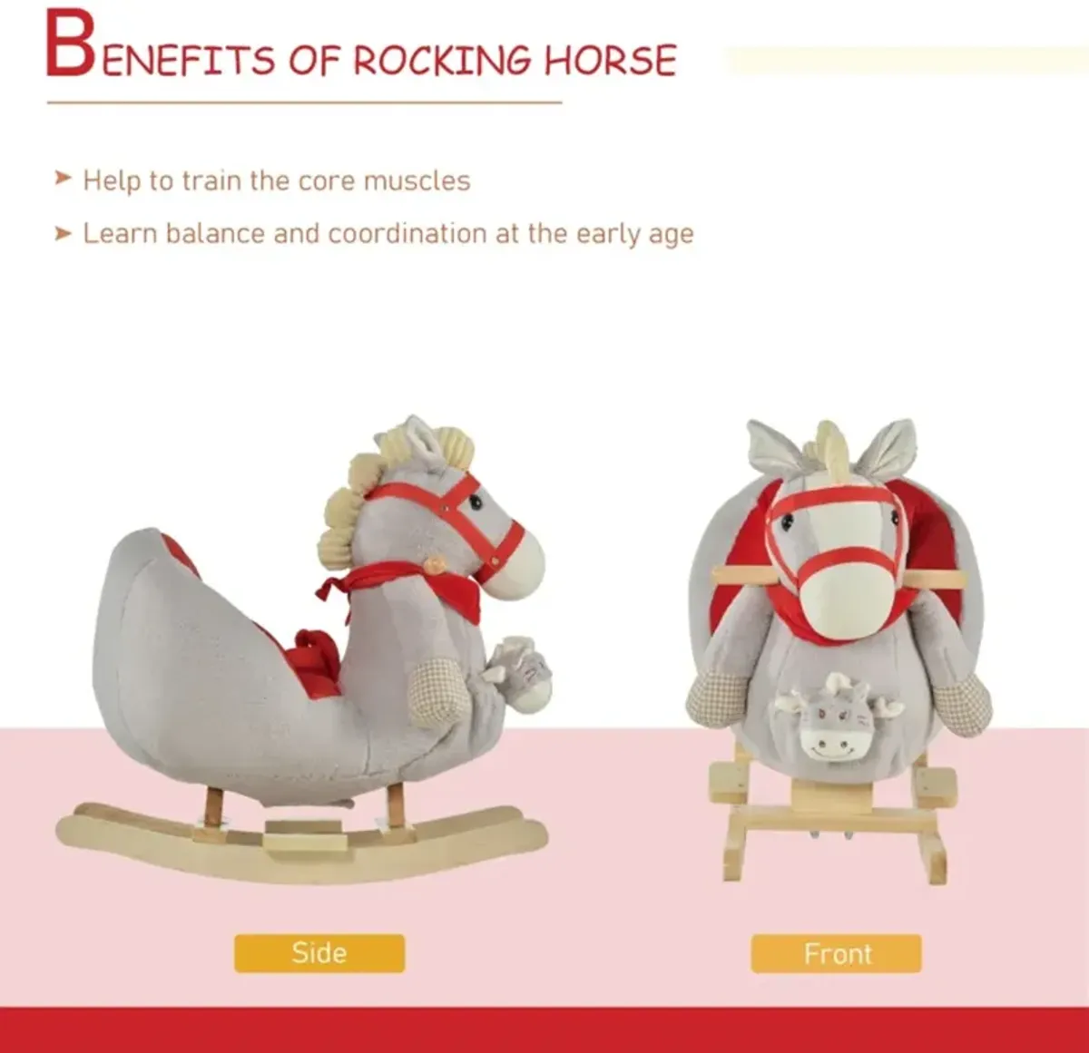 Toddler Rocking Horse, Plush Ride-On Toy for Babies with Soft Seat and Safety Handles