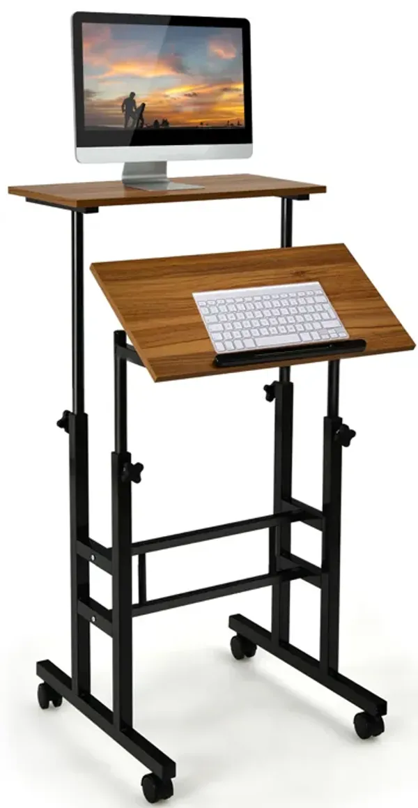 Costway Mobile Standing Desk Rolling Adjustable Laptop Cart Home Office Black