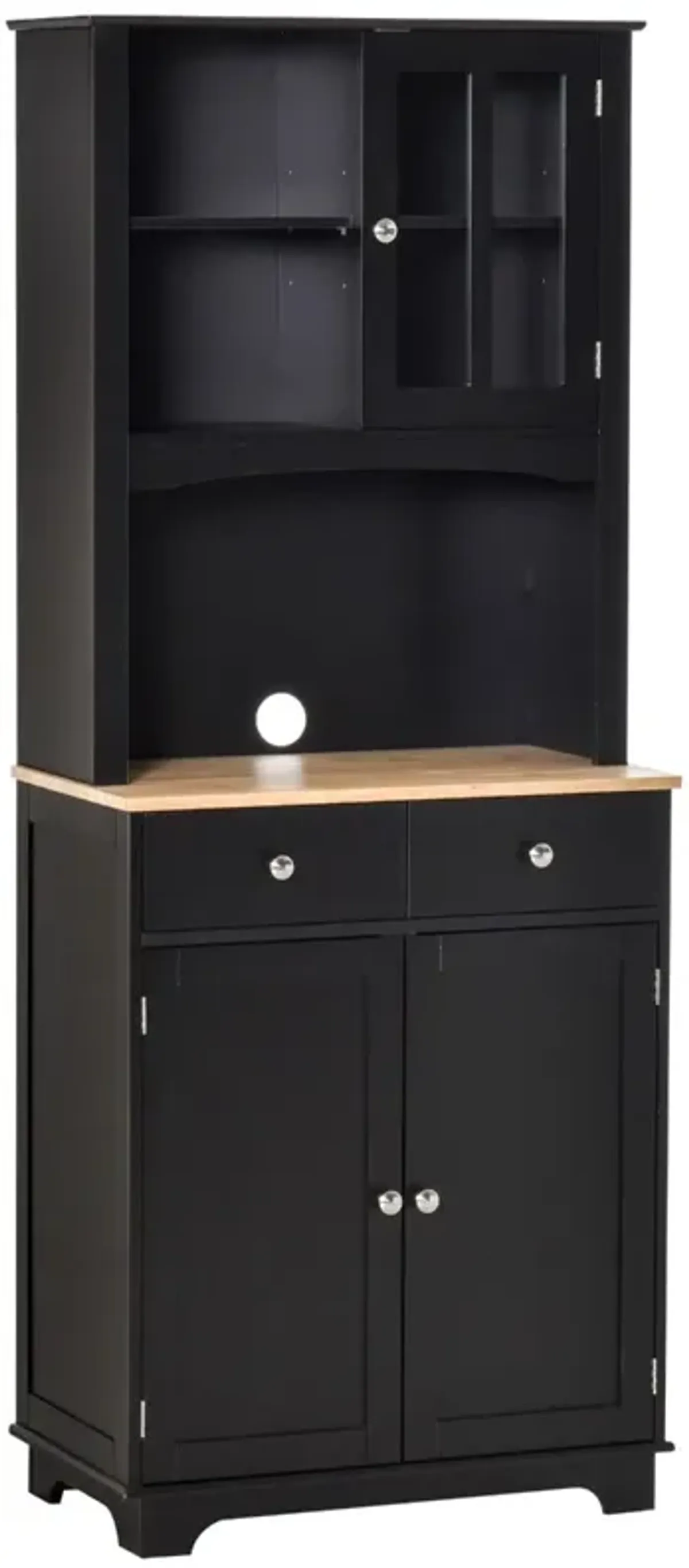 Black Kitchen Tower: 67" Hutch Cabinet with Framed Doors and Drawers