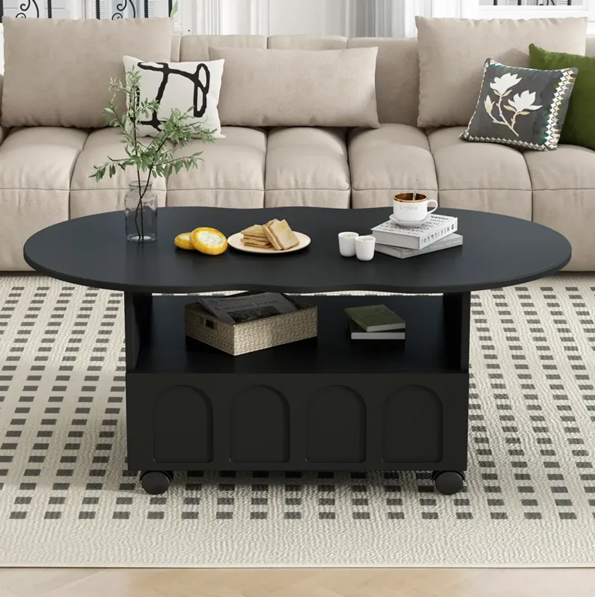 Merax Flexible Cream Style Coffee Table with Wheels