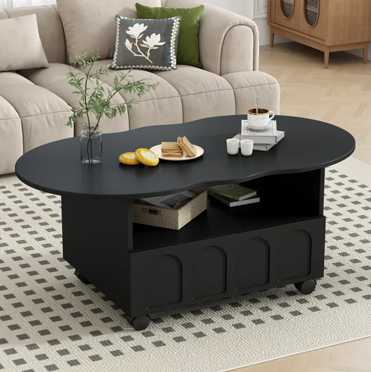 Merax Flexible Cream Style Coffee Table with Wheels