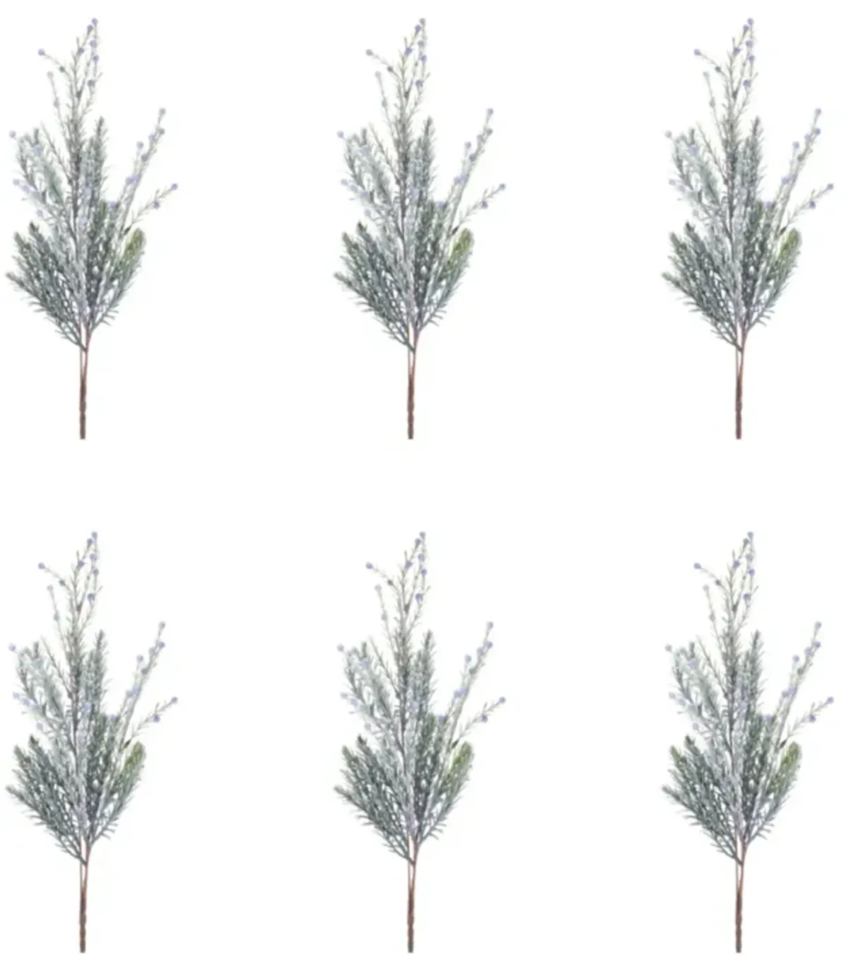 Green and Blue Pine Spray Set of 6 - Elegant Winter Holiday Accents