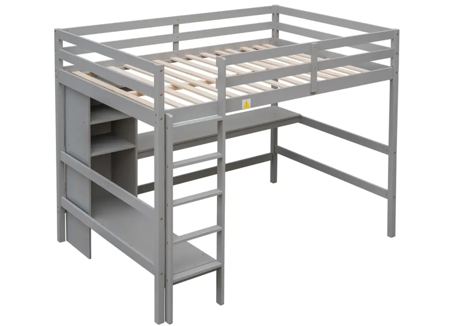 Full Size Loft Bed With Multifunction Shelves And Under-Bed Desk