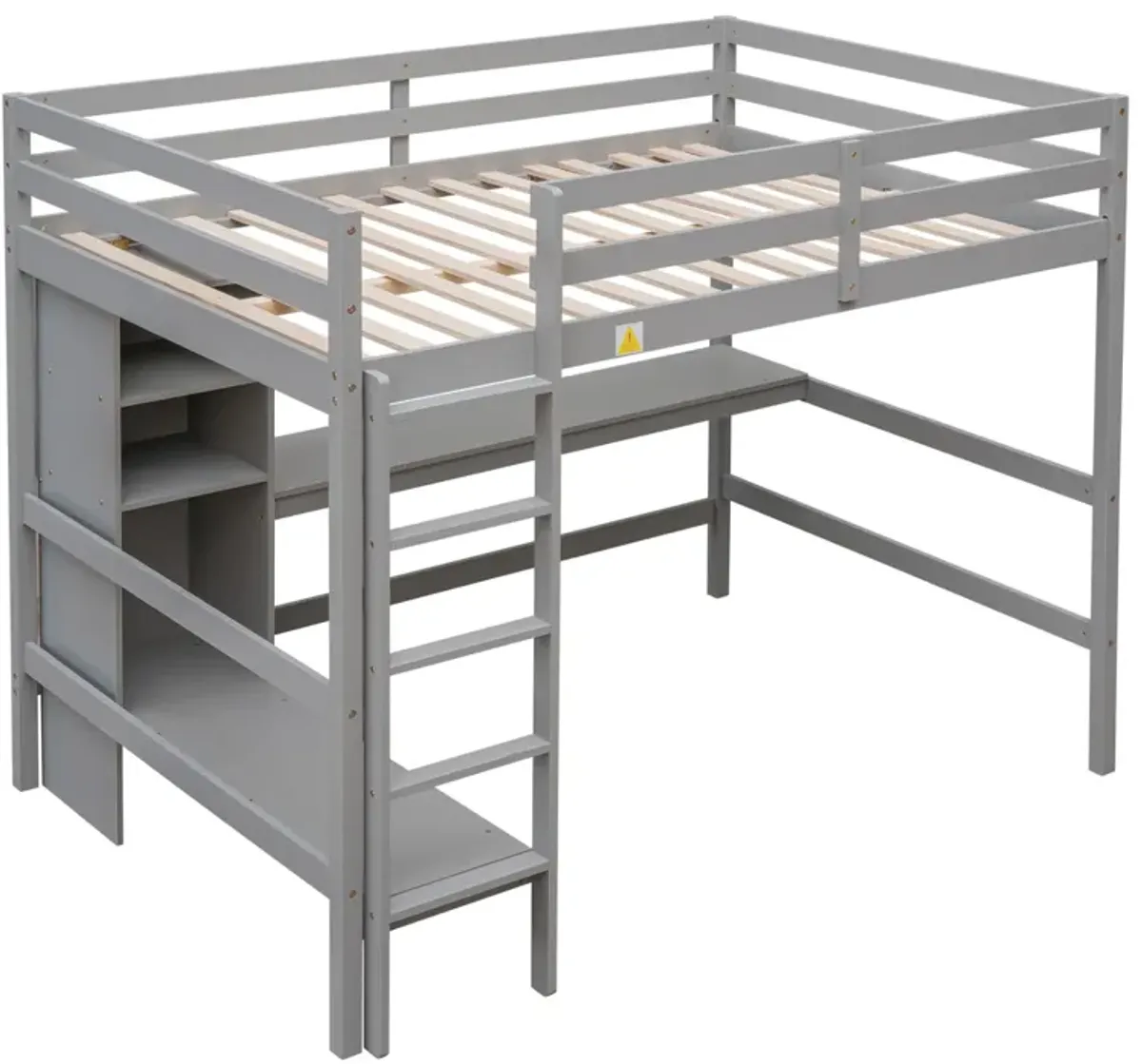 Full Size Loft Bed With Multifunction Shelves And Under-Bed Desk