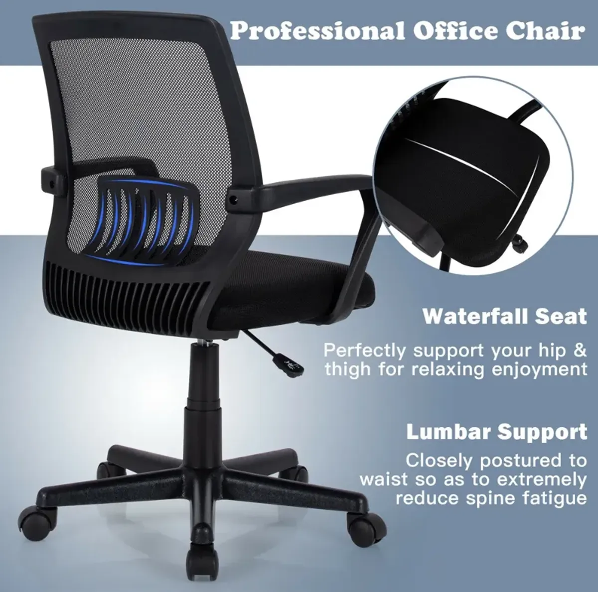 Mid-Back Mesh Height Adjustable Executive Chair with Lumbar Support