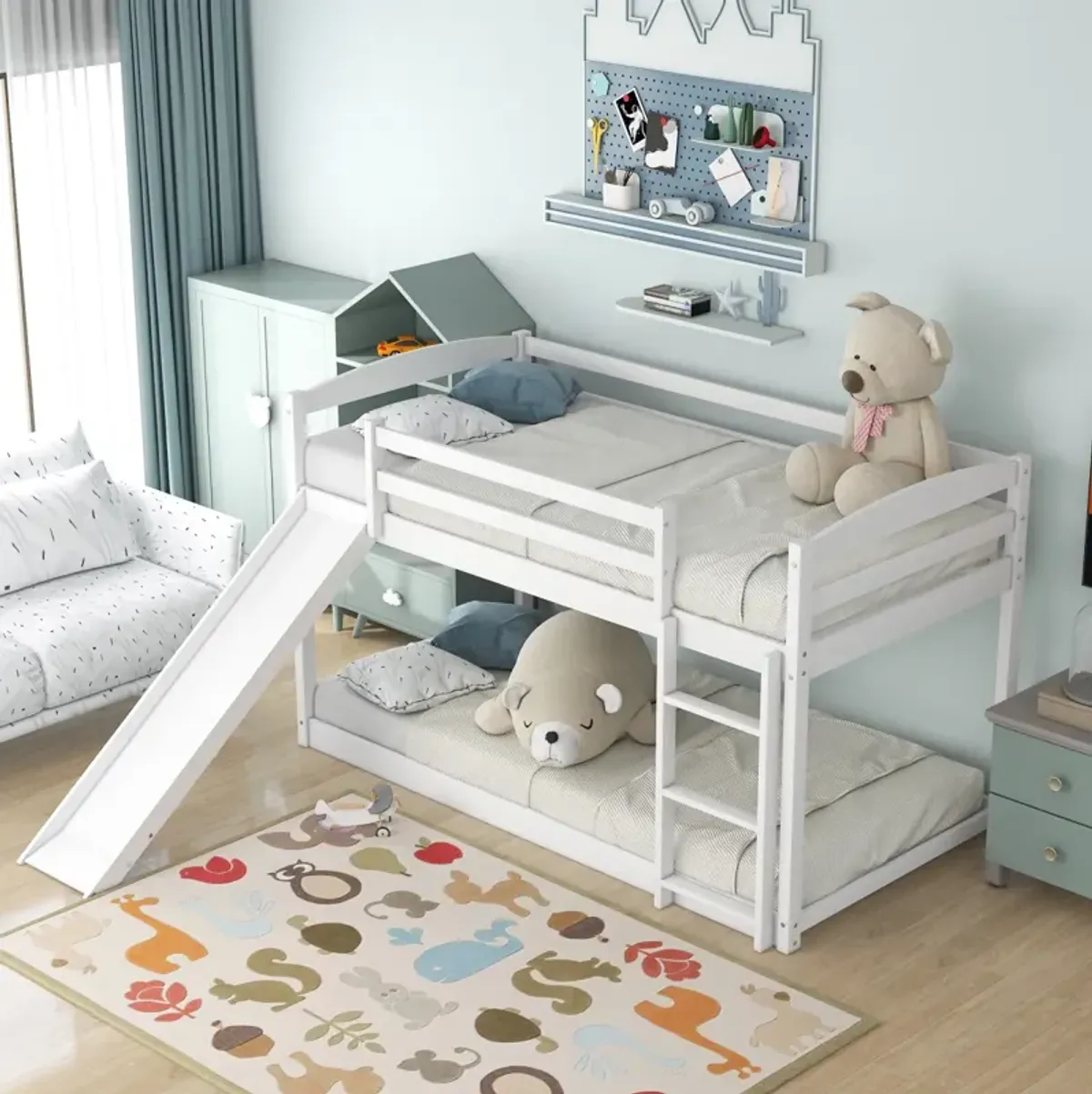 Twin over Twin Bunk Bed with Convertible Slide and Ladder