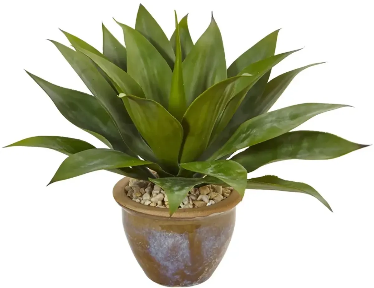 Nearly Natural 14-in Agave in Glazed Clay Pot