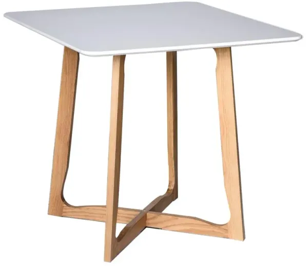 LeisureMod Cedar Square Bistro Dining Table W/ Natural Wood X Shaped Sled Base
