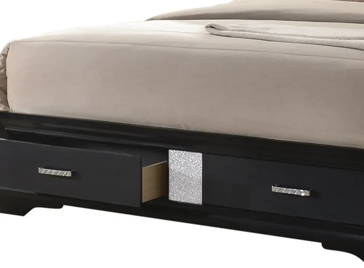 Transitional 2 Drawer Wooden Queen Size Bed with Glitter Stripe, Black-Benzara