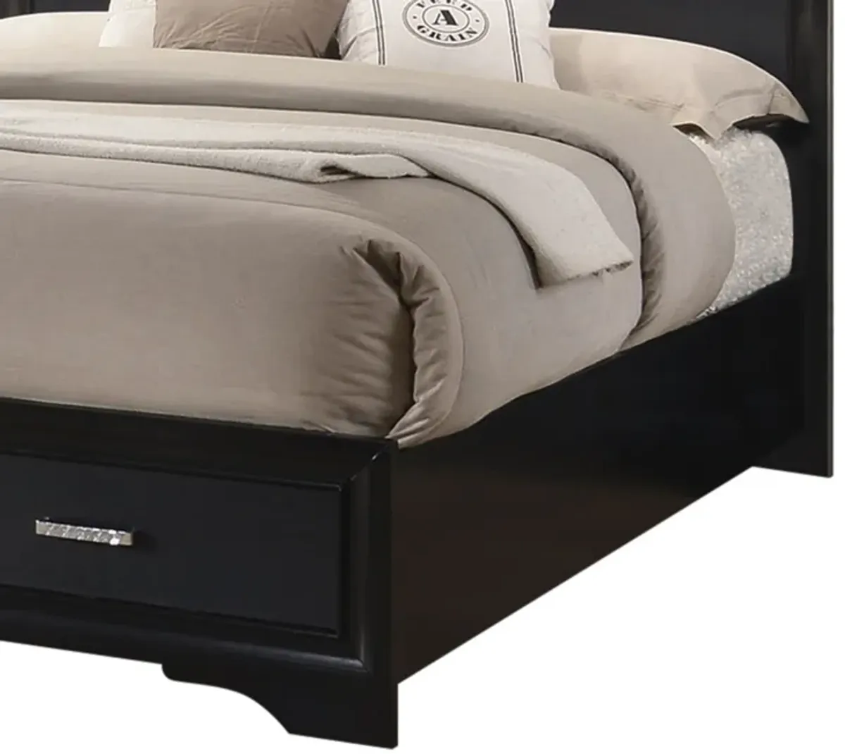 Transitional 2 Drawer Wooden Queen Size Bed with Glitter Stripe, Black-Benzara