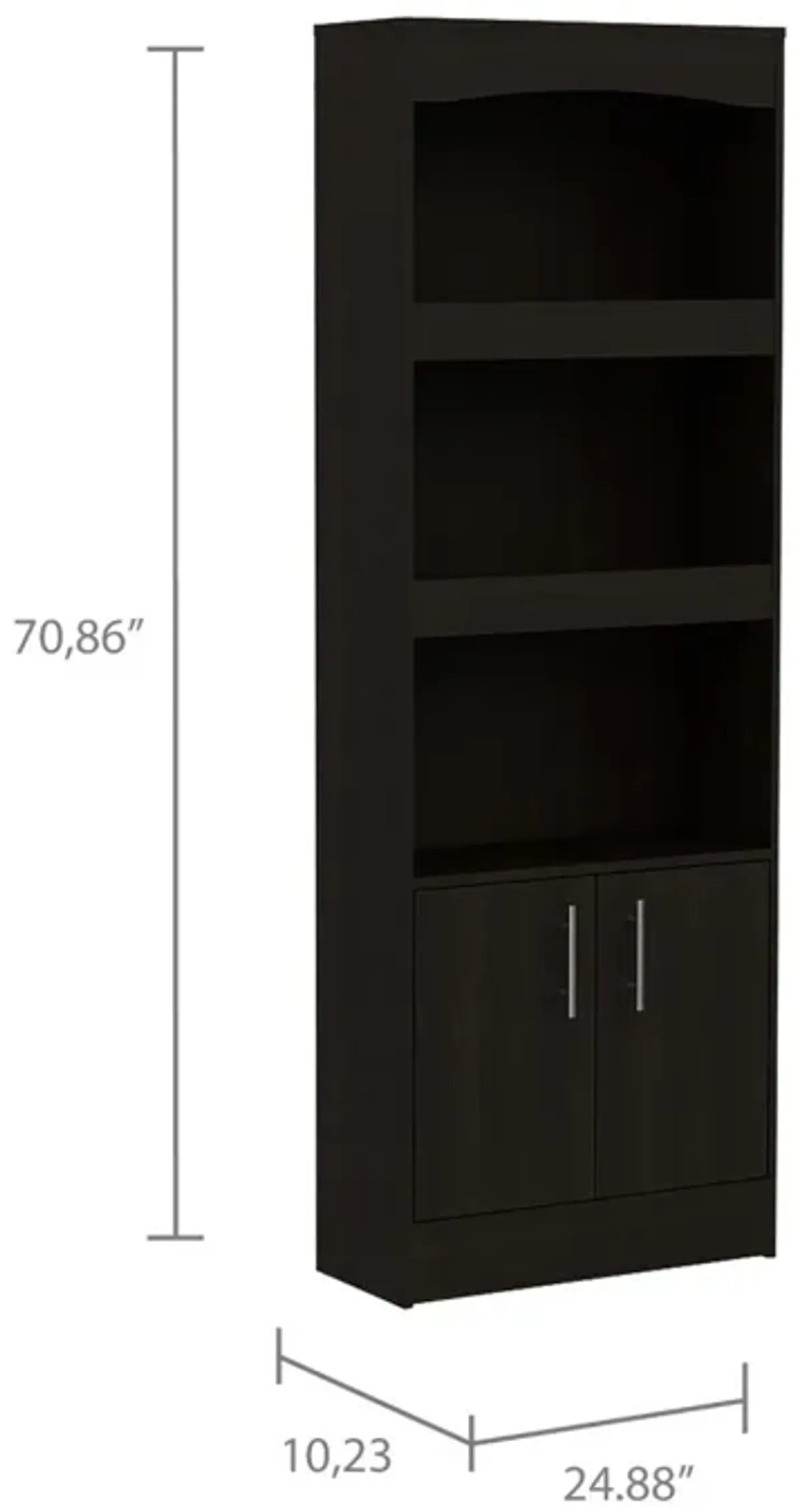 Homezia 71" Three Shelf Bookcase with Cabinet Storage