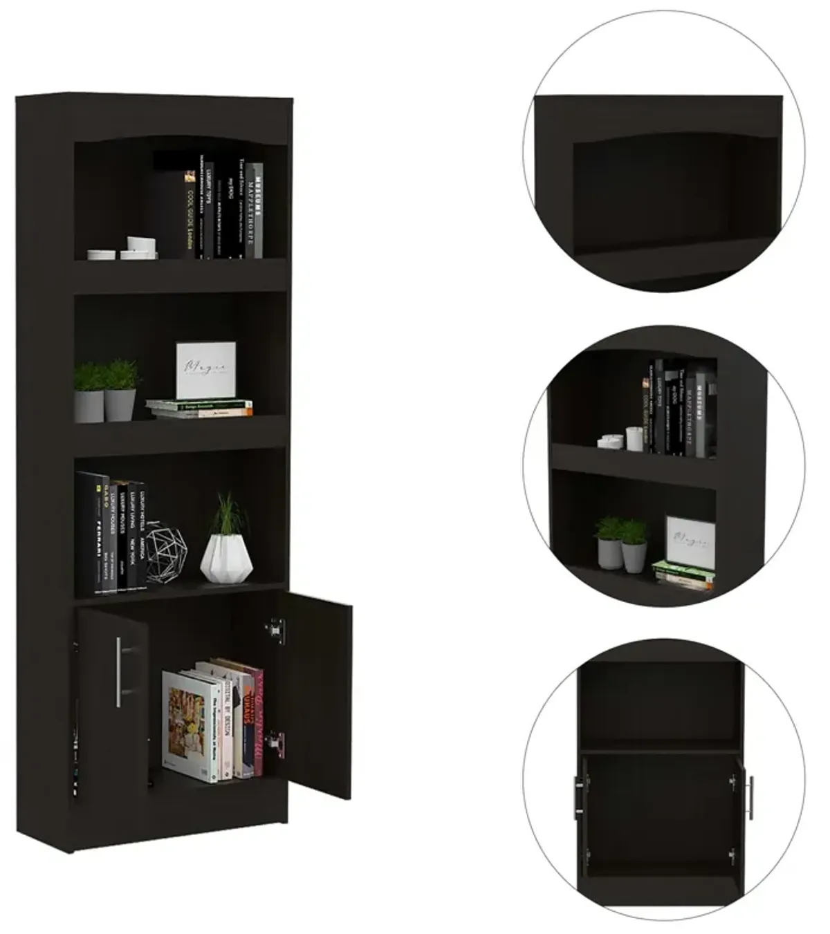 Homezia 71" Three Shelf Bookcase with Cabinet Storage