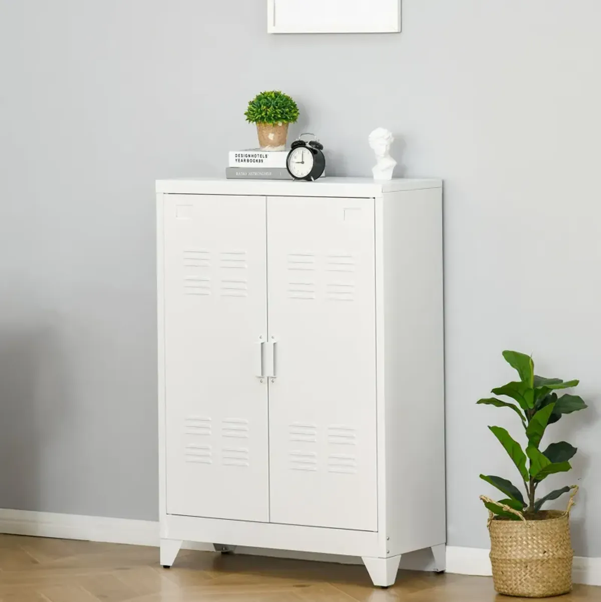 White Steel Storage: Industrial 2-Tier Cabinet for Living Room