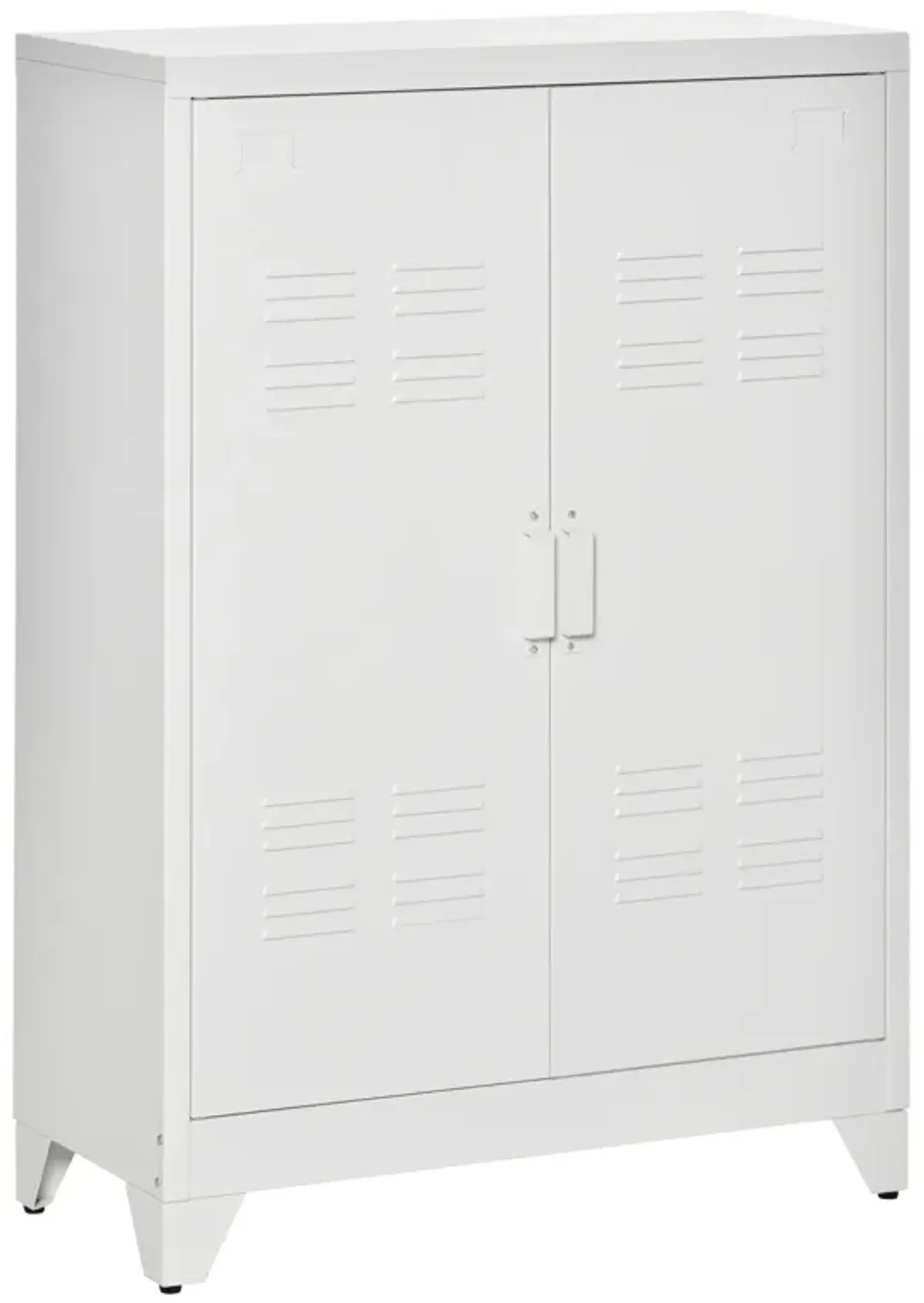 White Steel Storage: Industrial 2-Tier Cabinet for Living Room