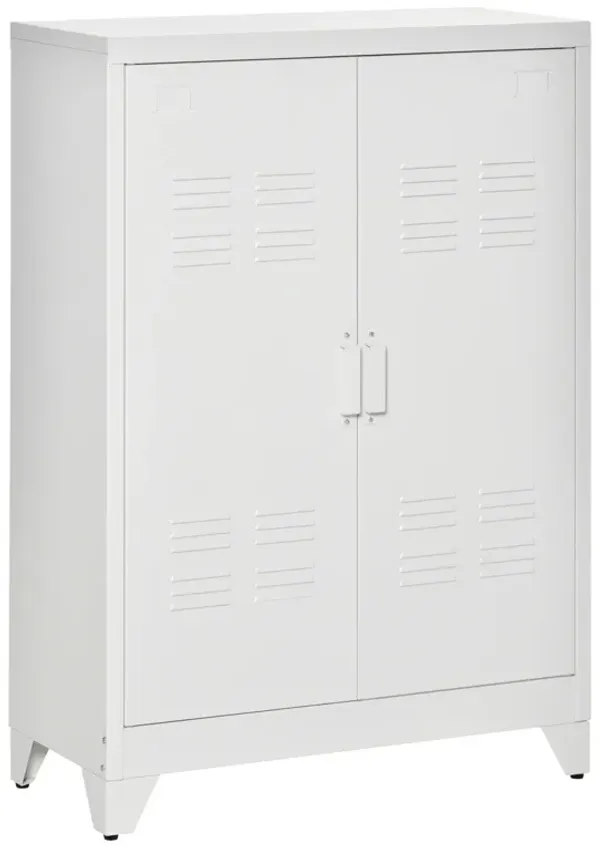White Steel Storage: Industrial 2-Tier Cabinet for Living Room