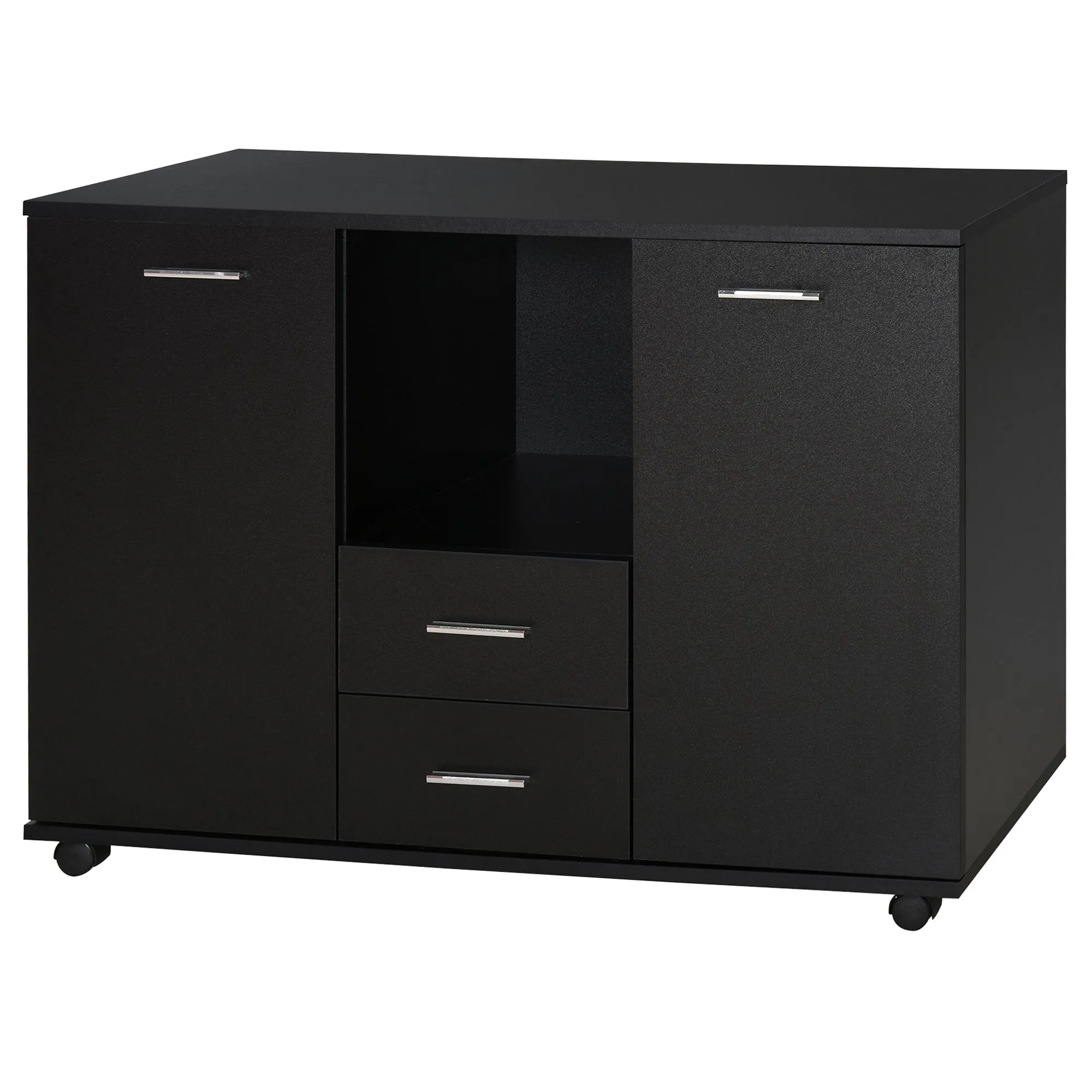 Multifunction Office Filing Cabinet Printer Stand with 2 Drawers, 2 Shelves, & Smooth Counter Surface, Black