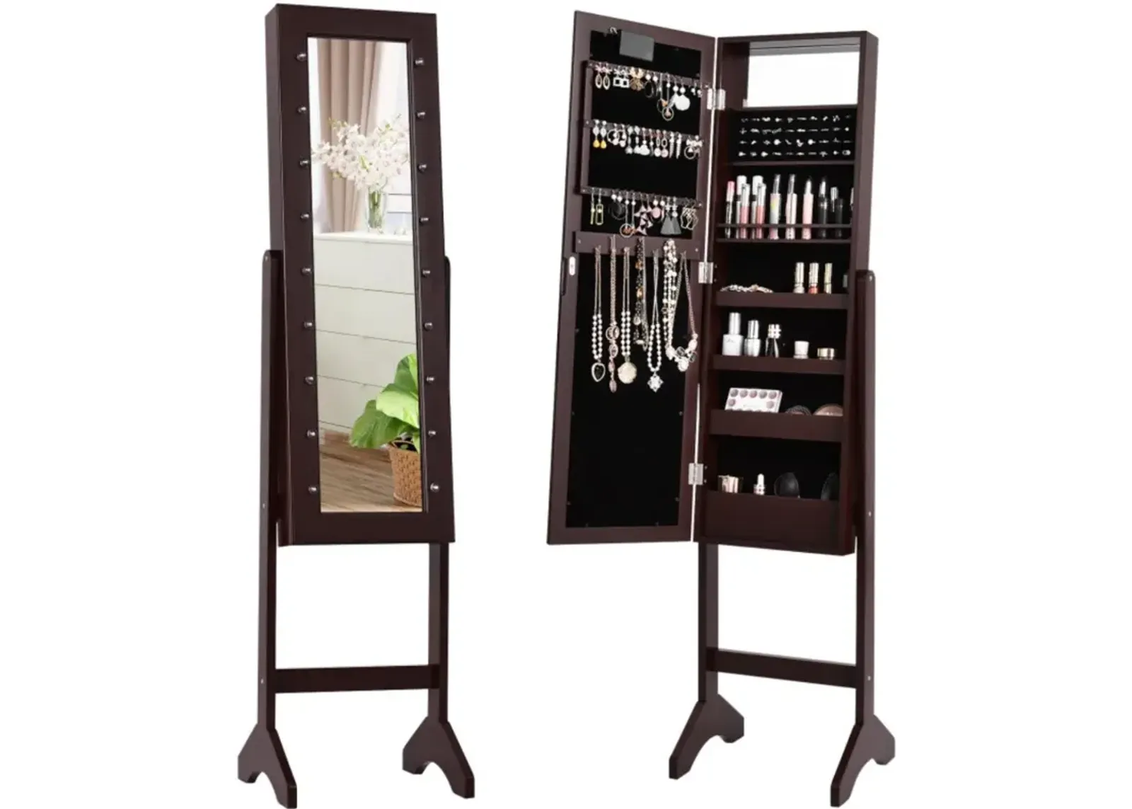 Hivvago Mirrored Jewelry Cabinet Armoire Organizer w/ LED lights