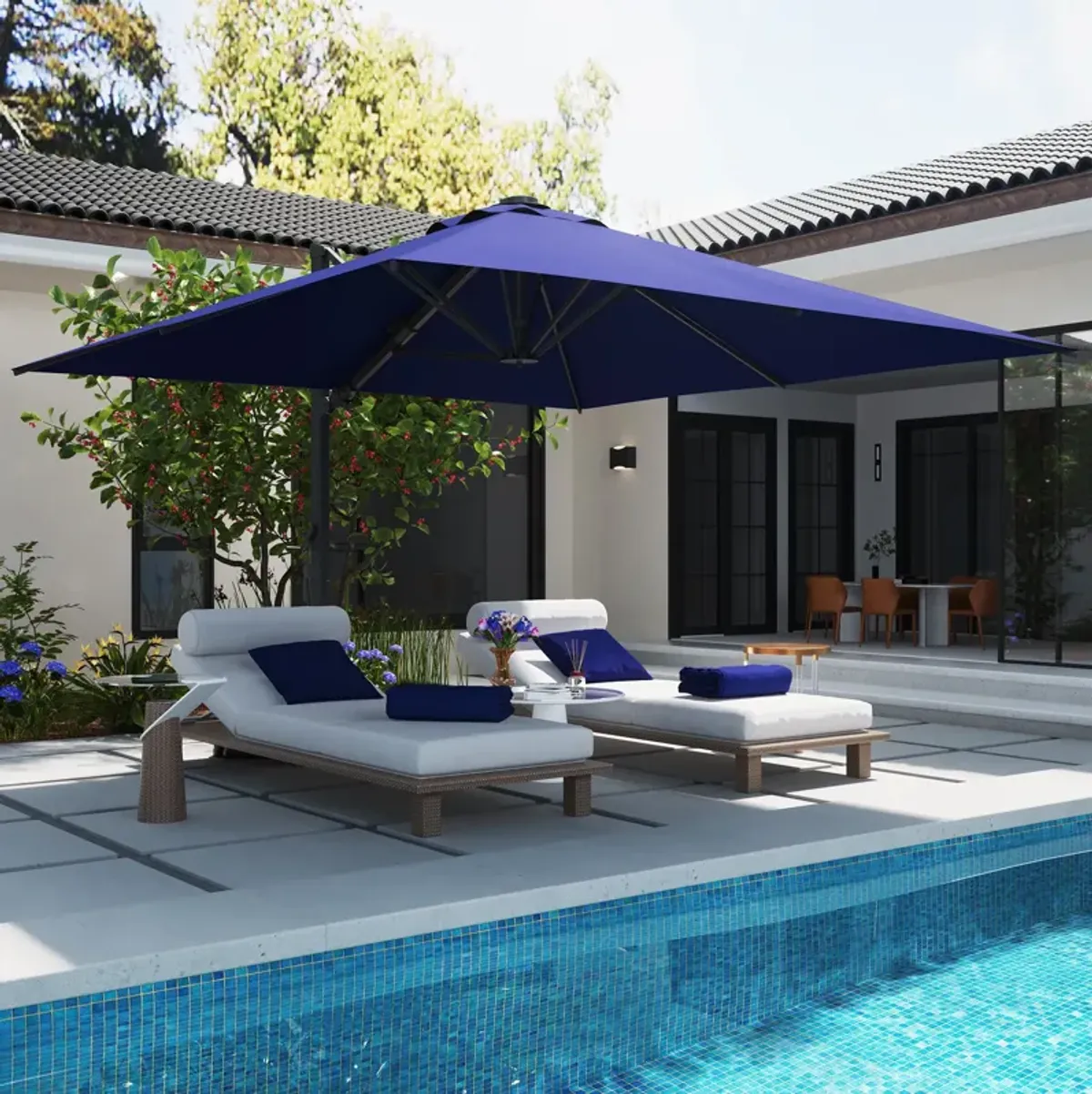 MONDAWE 10ft Square Solar LED Cantilever Patio Umbrella for Outdoor Shade