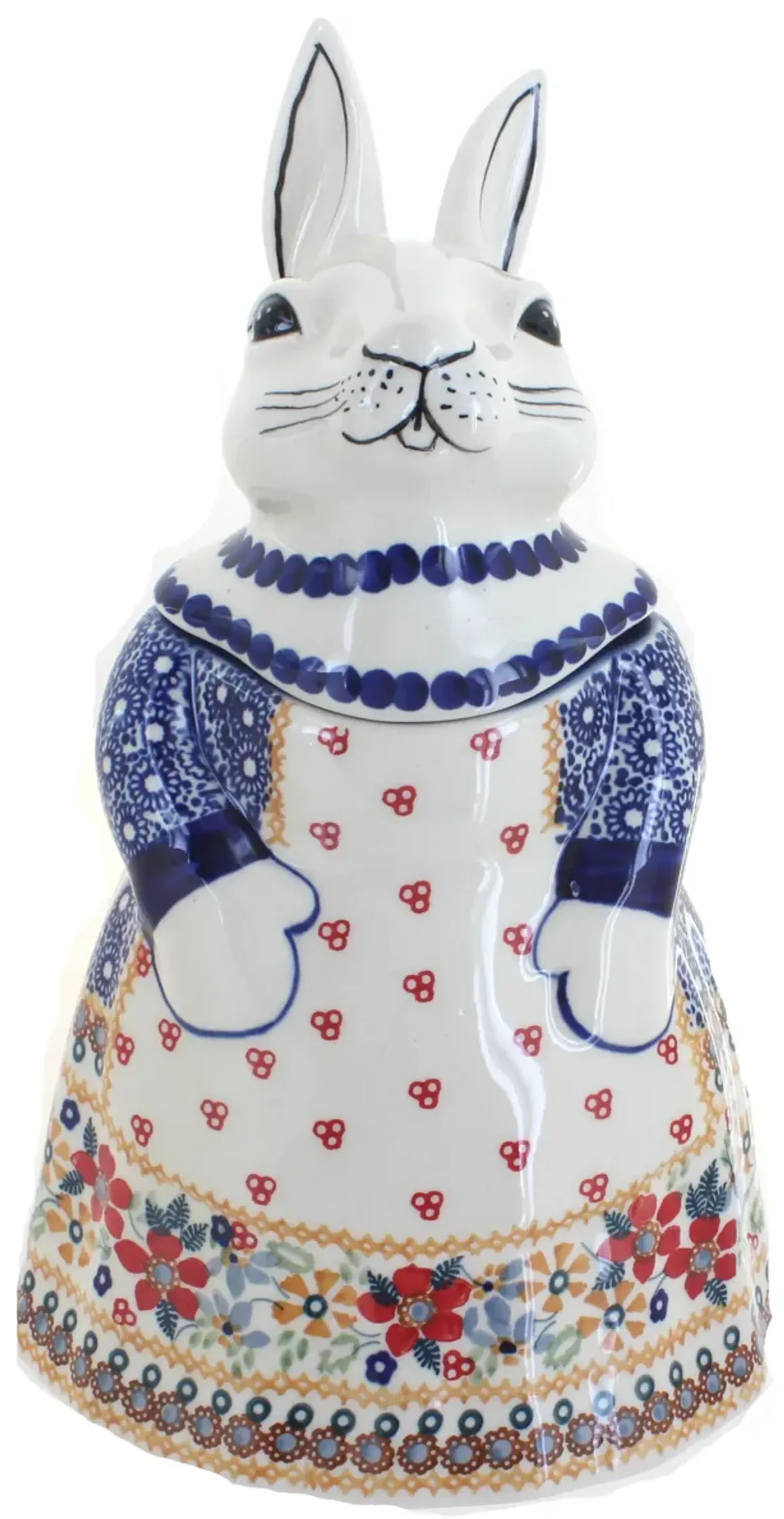 Blue Rose Polish Pottery Rabbit Cookie Jar