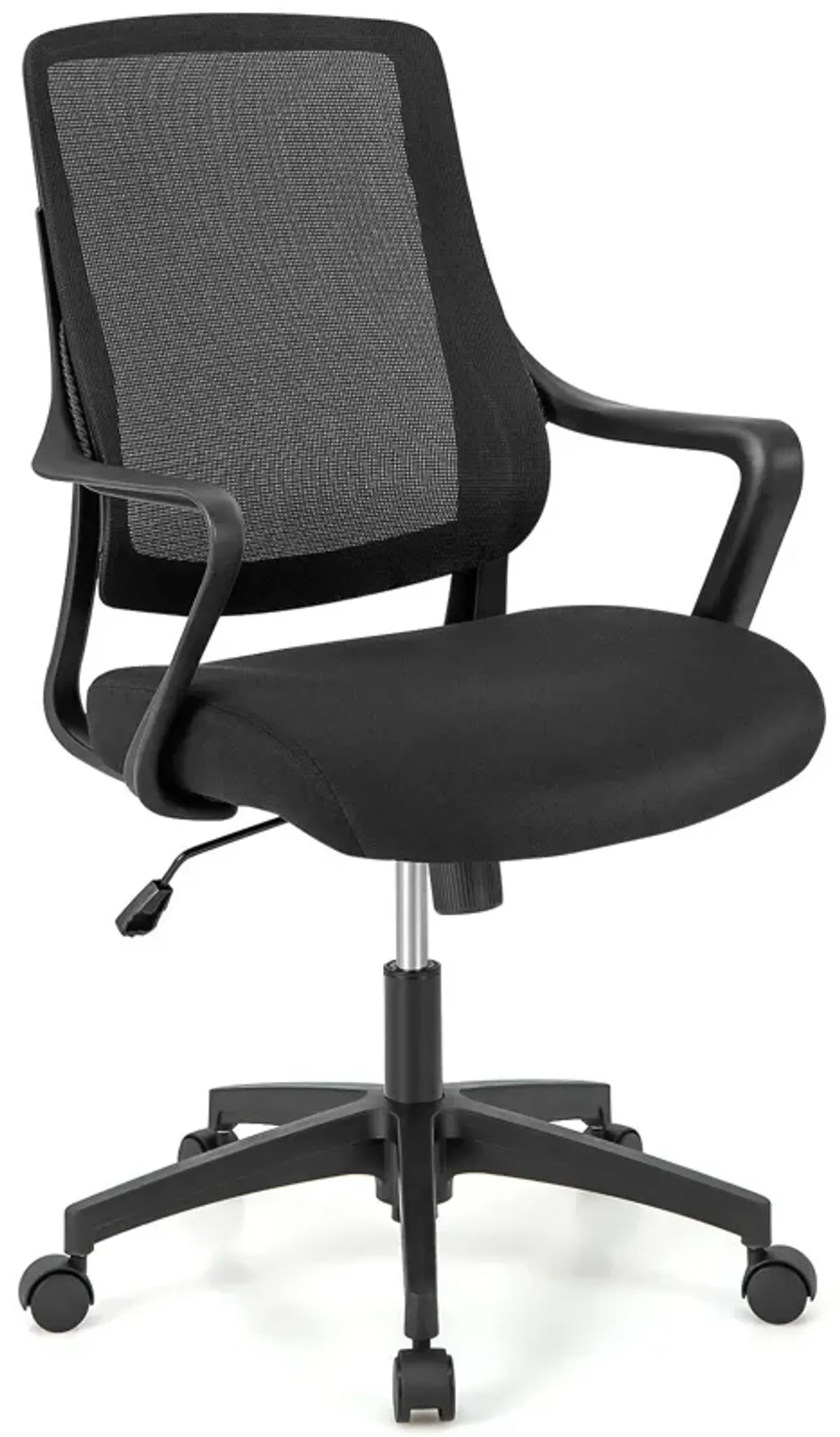 Modern Breathable Mesh Chair with Curved Backrest and Armrest-Black