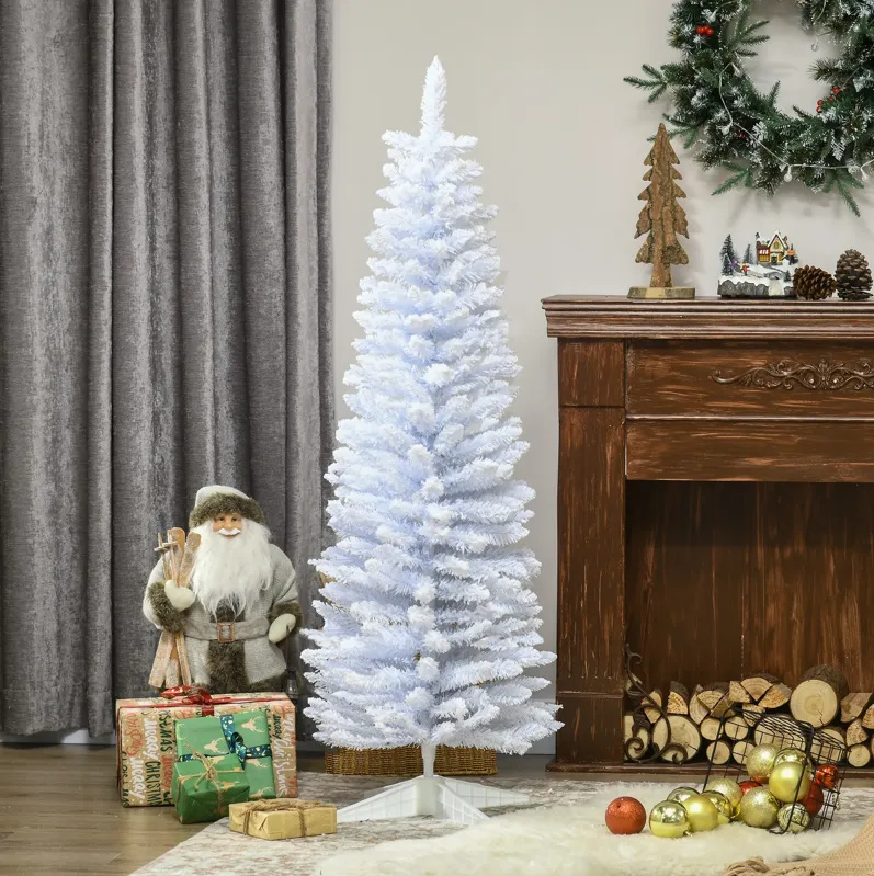 5' Snow Flocked Artificial Christmas Tree Pencil Xmas Tree w/ Branch Tips White