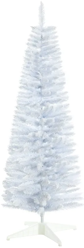 5' Snow Flocked Artificial Christmas Tree Pencil Xmas Tree w/ Branch Tips White