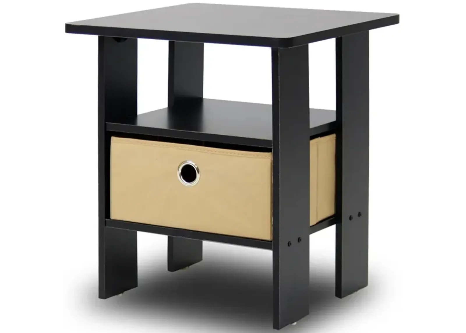 End Table Bedroom Night Stand w/Bin Drawer, Espresso/Brown