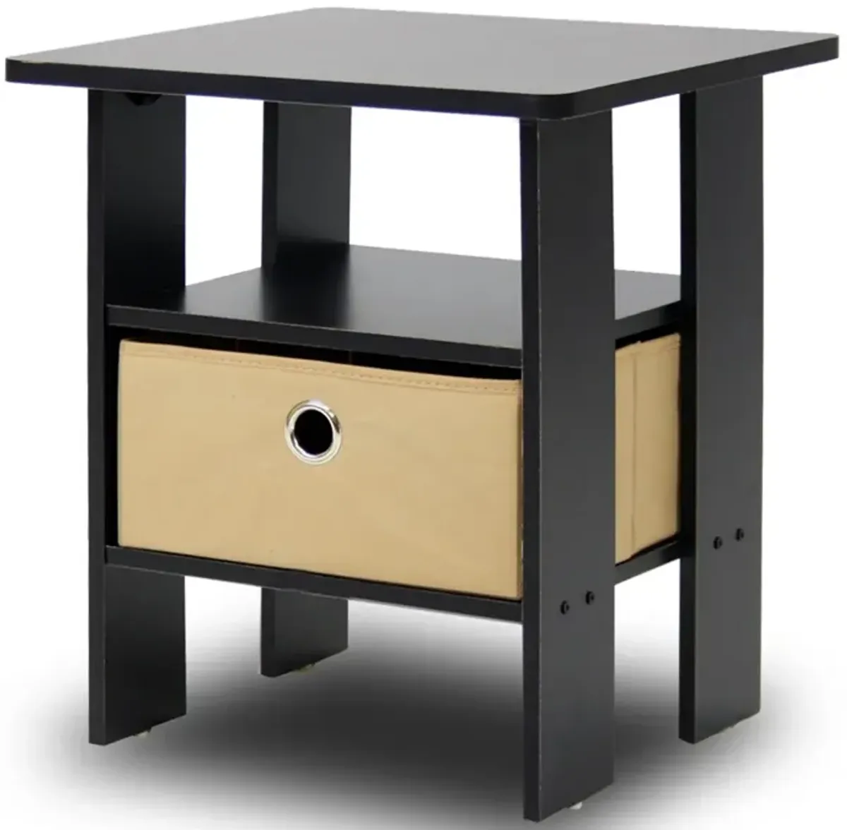 End Table Bedroom Night Stand w/Bin Drawer, Espresso/Brown