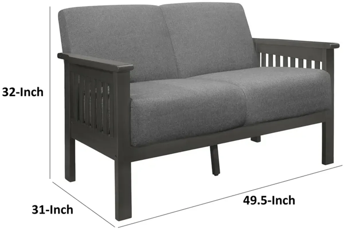 Wiston 50 Inch Loveseat, Gray Polyester, Dark Gray Solid Rubberwood - Benzara