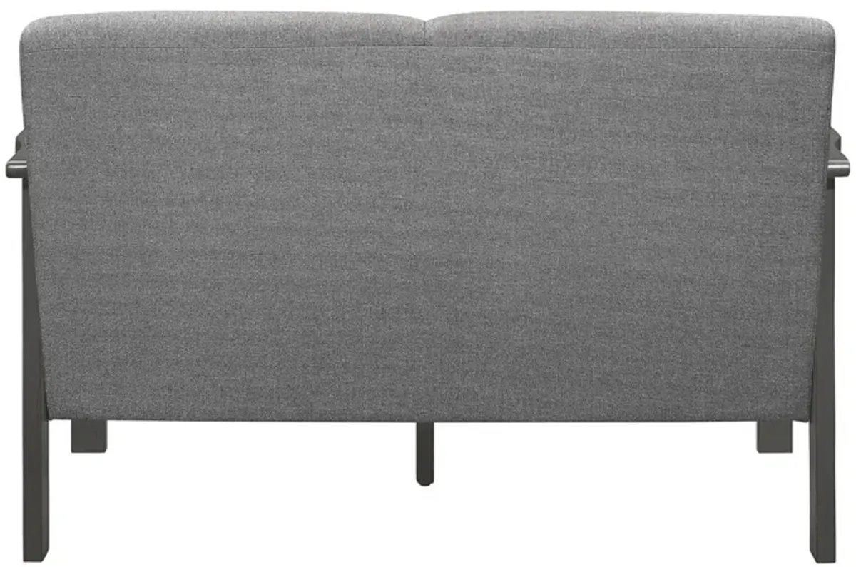 Wiston 50 Inch Loveseat, Gray Polyester, Dark Gray Solid Rubberwood - Benzara