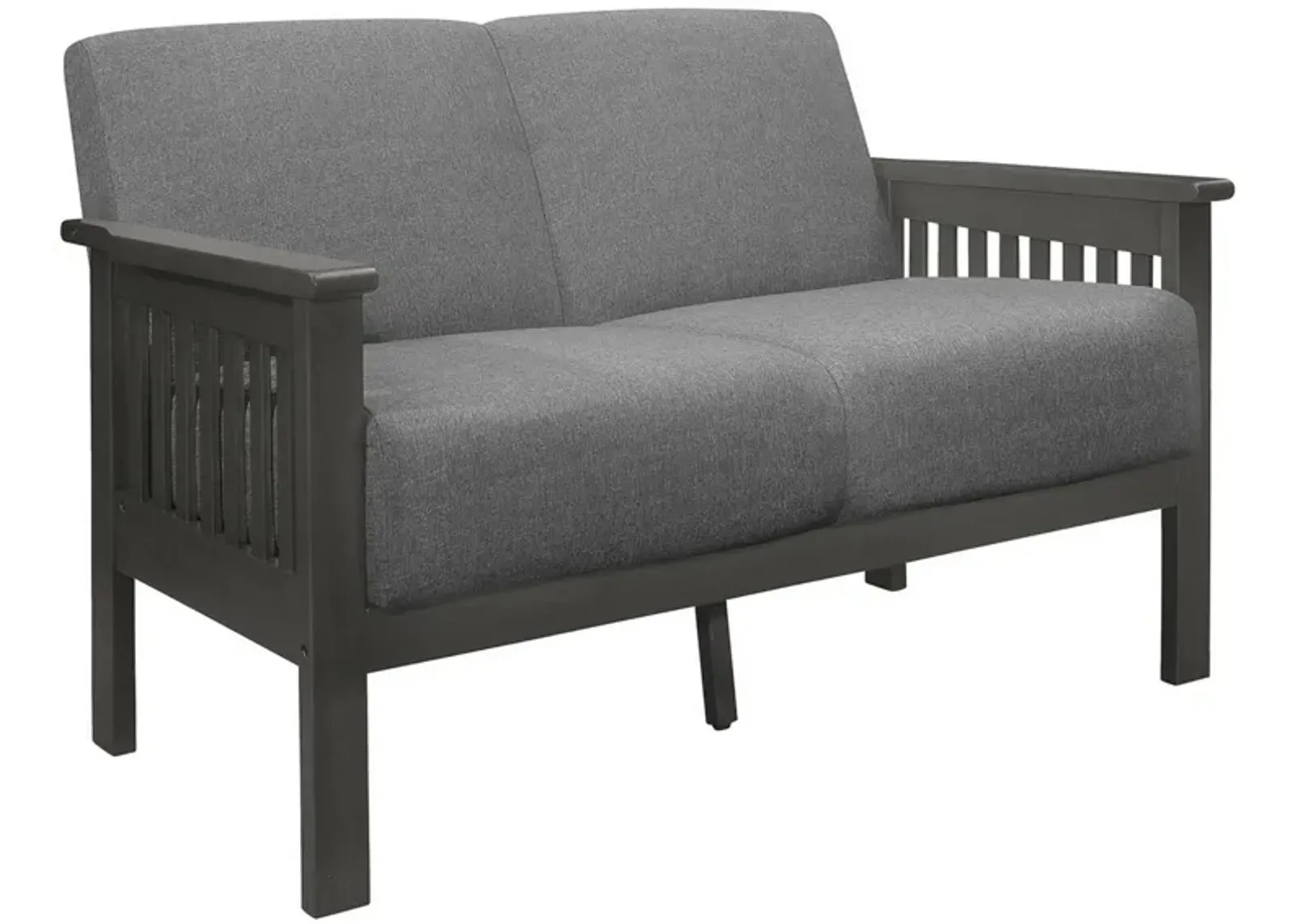 Wiston 50 Inch Loveseat, Gray Polyester, Dark Gray Solid Rubberwood - Benzara