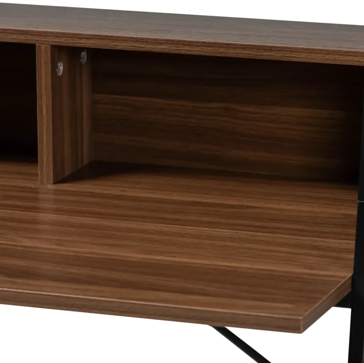 Baxton Studio Palmira Industrial Walnut Brown Finished Wood and Metal Desk with Shelves