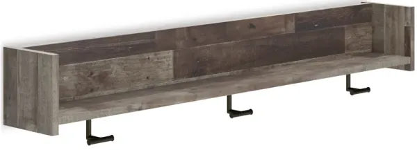 Elis Wall Mounted Coat Rack with 3 Hooks and Shelf, Butcher Block Gray - Benzara