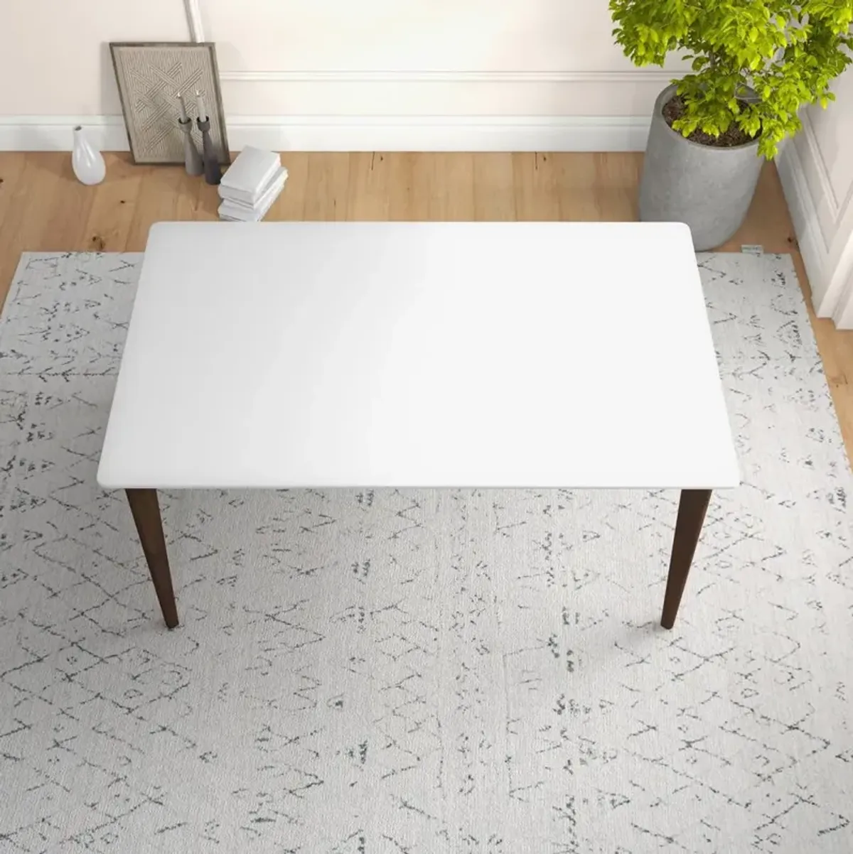 Ashcroft Furniture Co Lindsey Mid-Century Modern Solid Wood White Top Dining Table