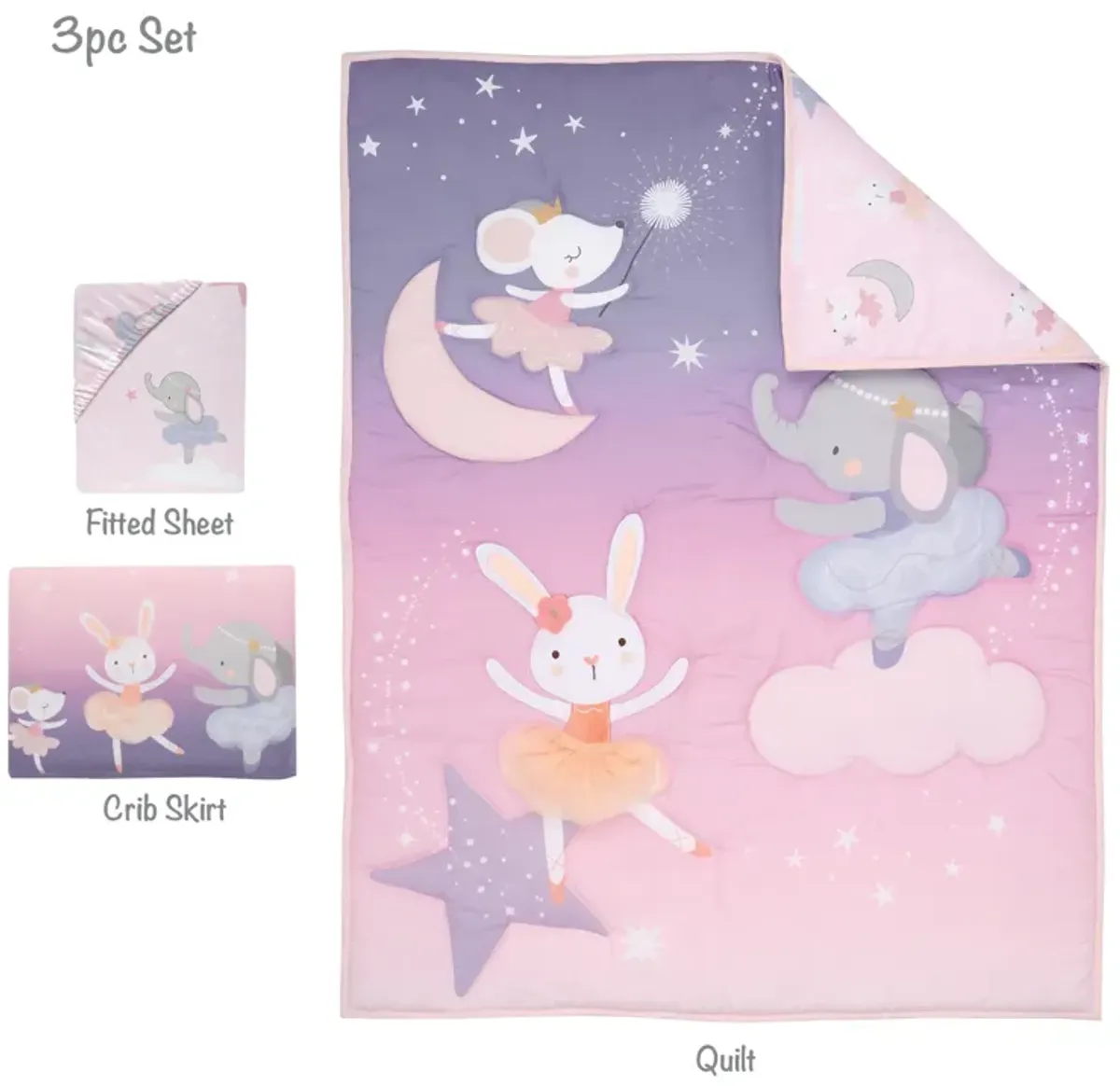 Bedtime Originals Tiny Dancer 3-Piece Ballet Baby Crib Bedding Set - Elephant