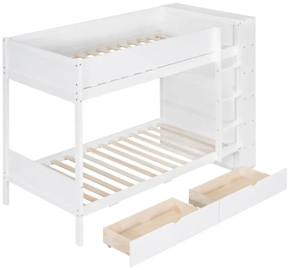 Twin Over Twin Bunk Bed With 2 Drawers And Multilayer Cabinet, White