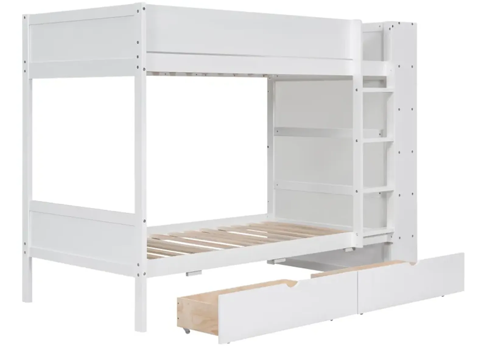 Twin Over Twin Bunk Bed With 2 Drawers And Multilayer Cabinet, White