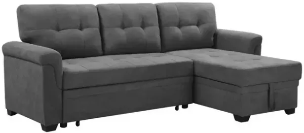 Elliot 84 Inch Sleeper Sectional Sofa with Storage Chaise, Soft Gray Fabric-Benzara
